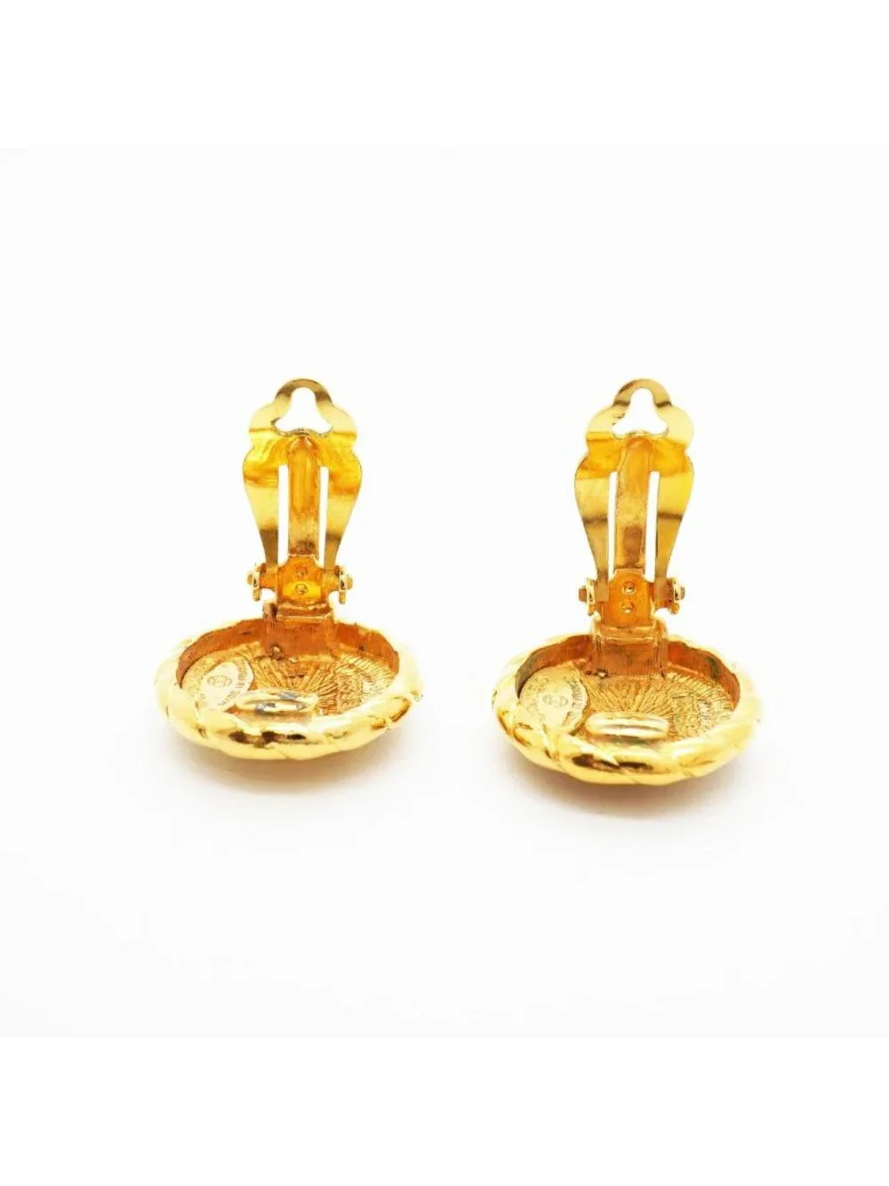 Chanel Earrings Vintage CC Logo Round Circle Gold Plated